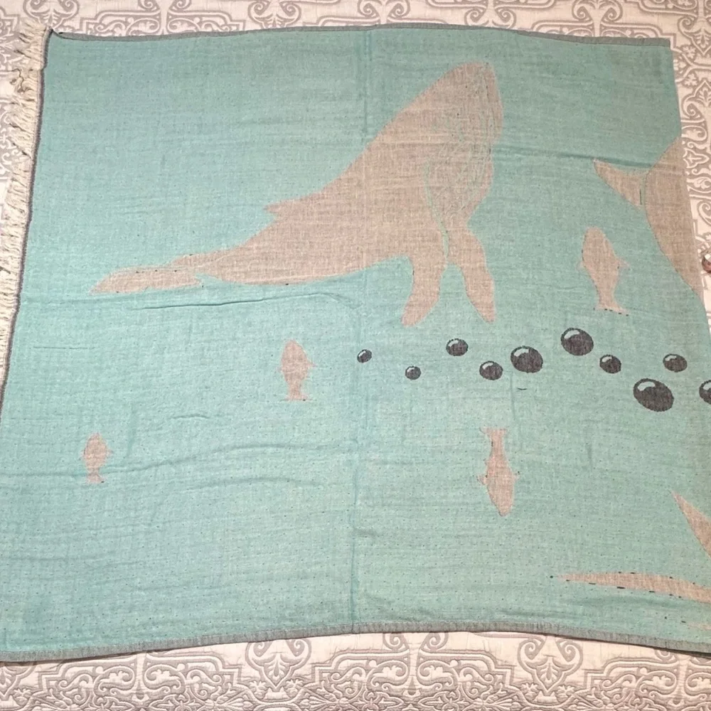 Gray and Teal Nautical Patterned Reversible Beach Towel/Throw Blanket